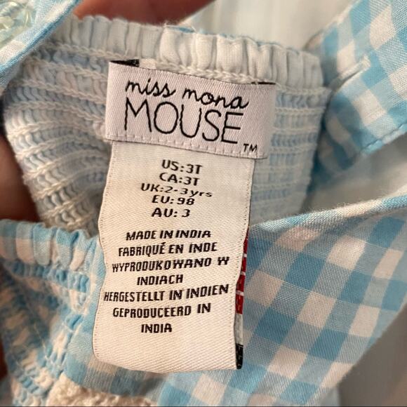 Miss Mona Mouse blue and white checkerboard checked gingham dress 3T lace ruffle - Picture 4 of 6